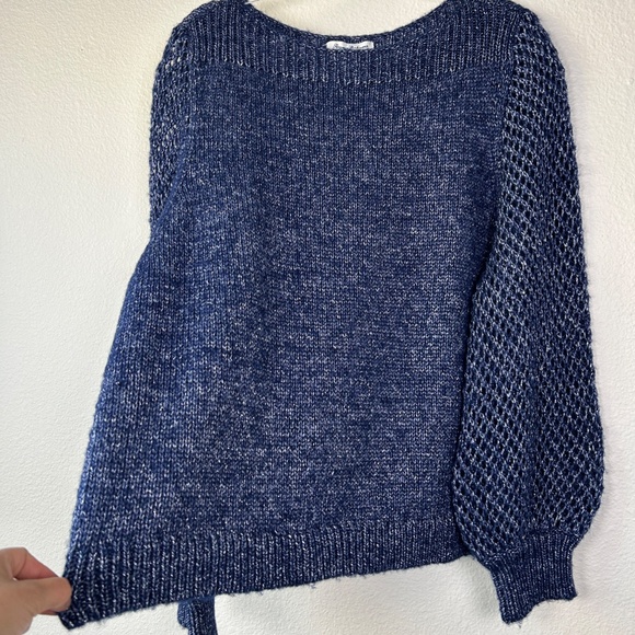 Tommy Bahama women size XL knit sweater navy wool blend shimmer balloon sleeve - Picture 6 of 13